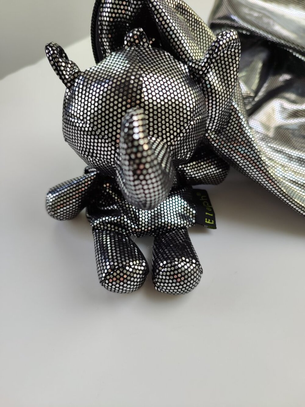 Eleph Lifestyle Disco Silver Foldable Tote Bag with Elephant Doll Storage VGUC